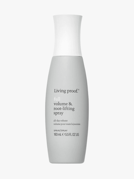 Living Proof Full Volume & Root-Lifting Spray in branded component on a light gray background