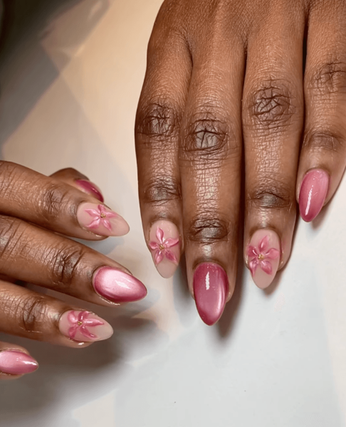 Purple Cateye flower nails