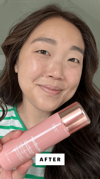 Lee after applying the Medicube Collagen Glow Bubble Serum
